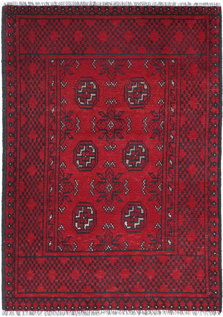 Ivory Hand-Knotted Afghan Tribal Geometric Wool Rug - 2'4" x 3'6"