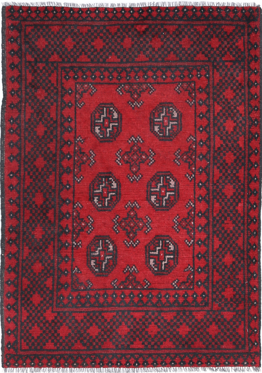 Ivory Hand-Knotted Afghan Tribal Geometric Wool Rug - 2'7" x 3'9"