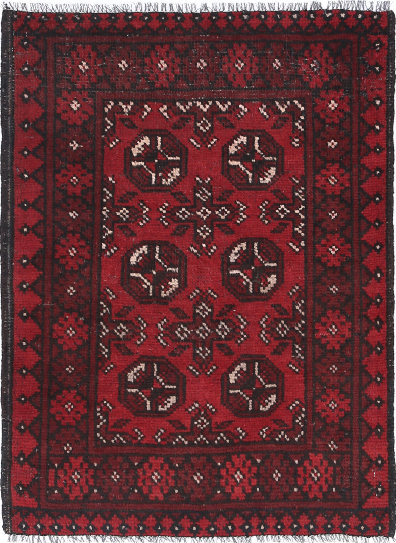 Ivory Hand-Knotted Afghan Tribal Geometric Wool Rug - 2'5" x 3'5"