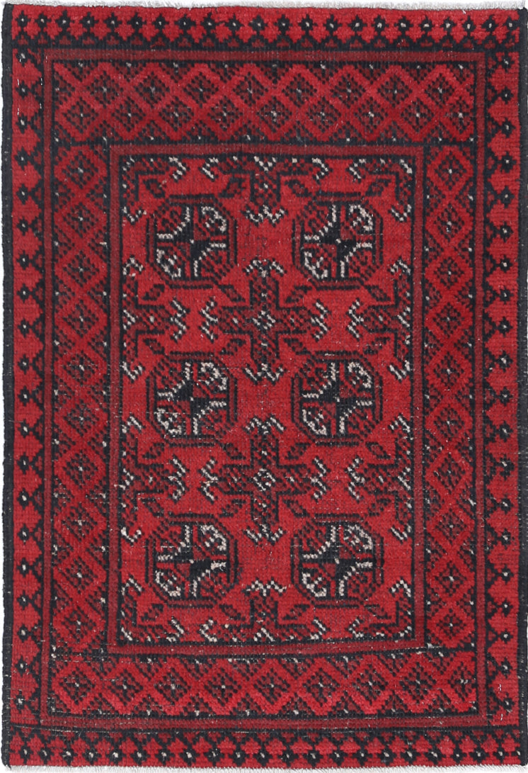 Ivory Hand-Knotted Afghan Tribal Geometric Wool Rug - 2'4" x 3'6"