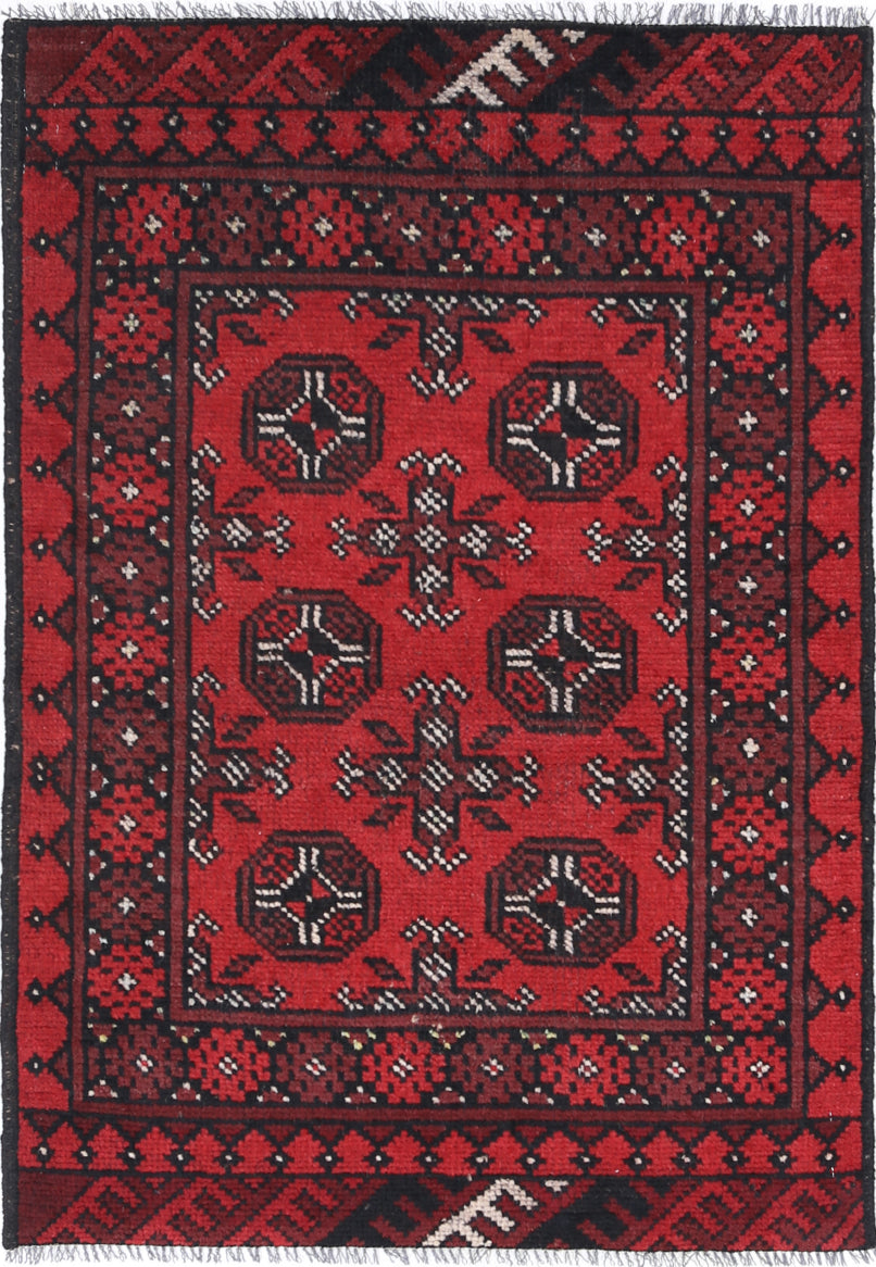 Ivory Hand-Knotted Afghan Tribal Geometric Wool Rug - 2'6" x 3'8"