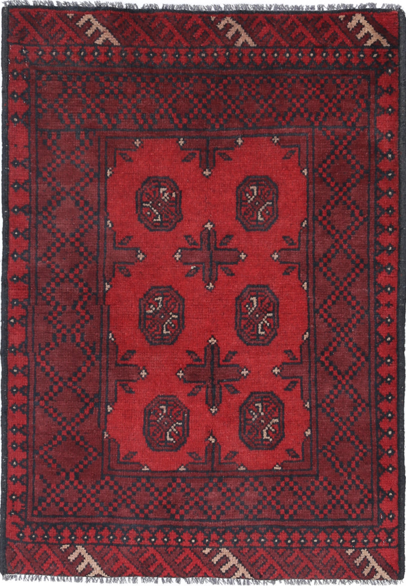 Ivory Hand-Knotted Afghan Tribal Geometric Wool Rug - 2'6" x 3'9"