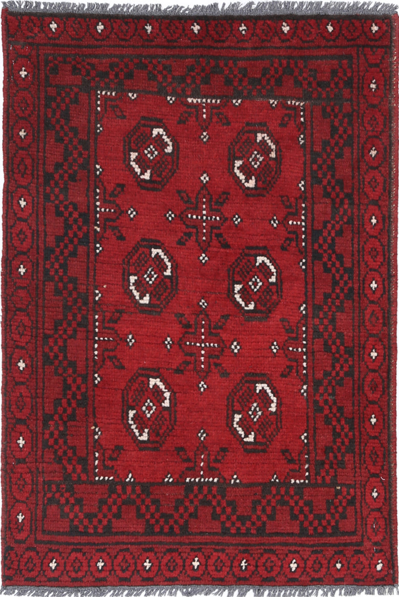Ivory Hand-Knotted Afghan Tribal Geometric Wool Rug - 2'5" x 3'8"