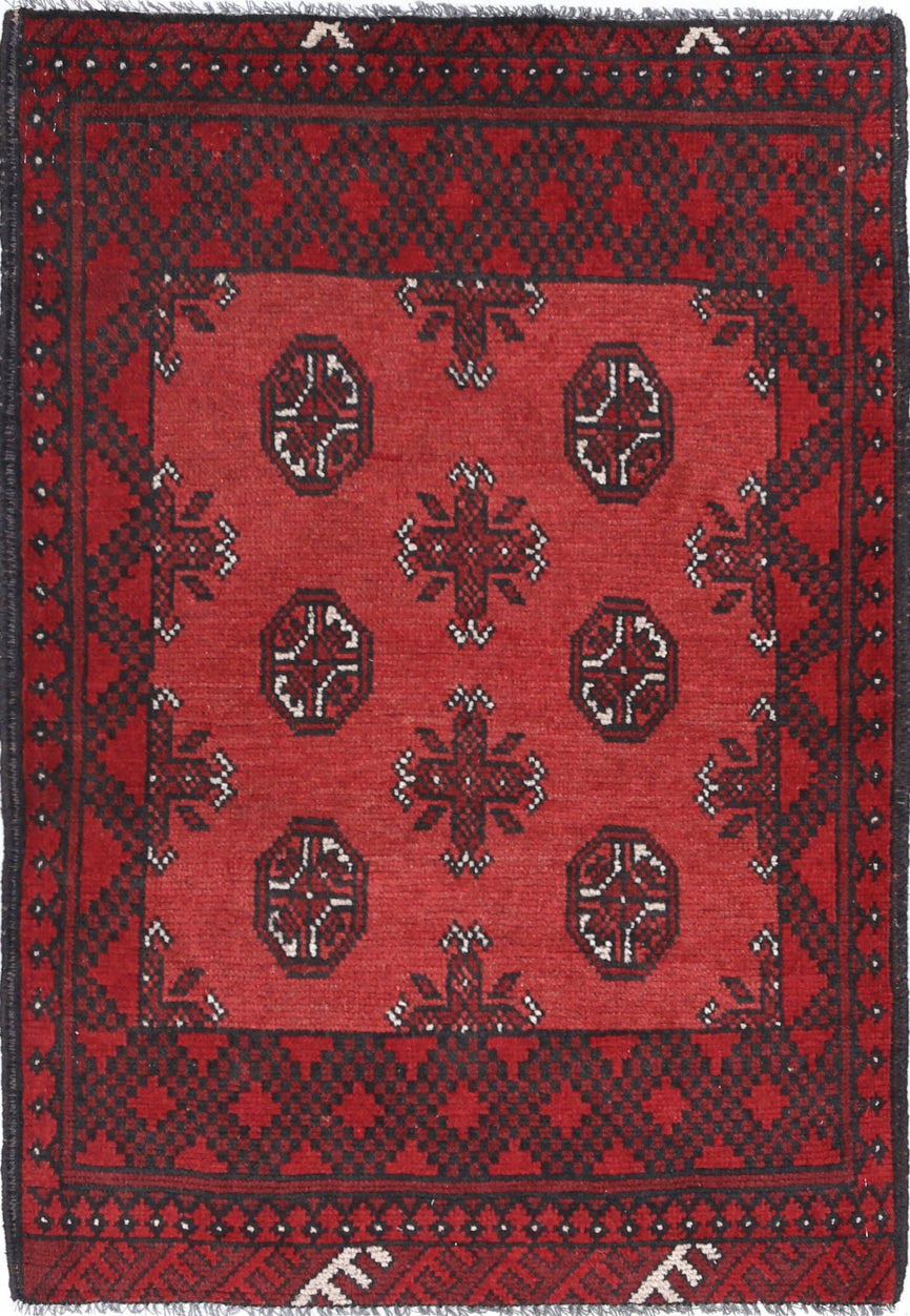 Ivory Hand-Knotted Afghan Tribal Geometric Wool Rug - 2'7" x 3'11"