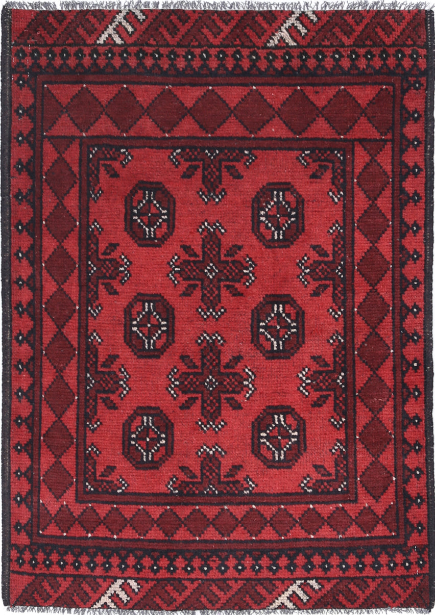 Ivory Hand-Knotted Afghan Tribal Geometric Wool Rug - 2'7" x 3'10"