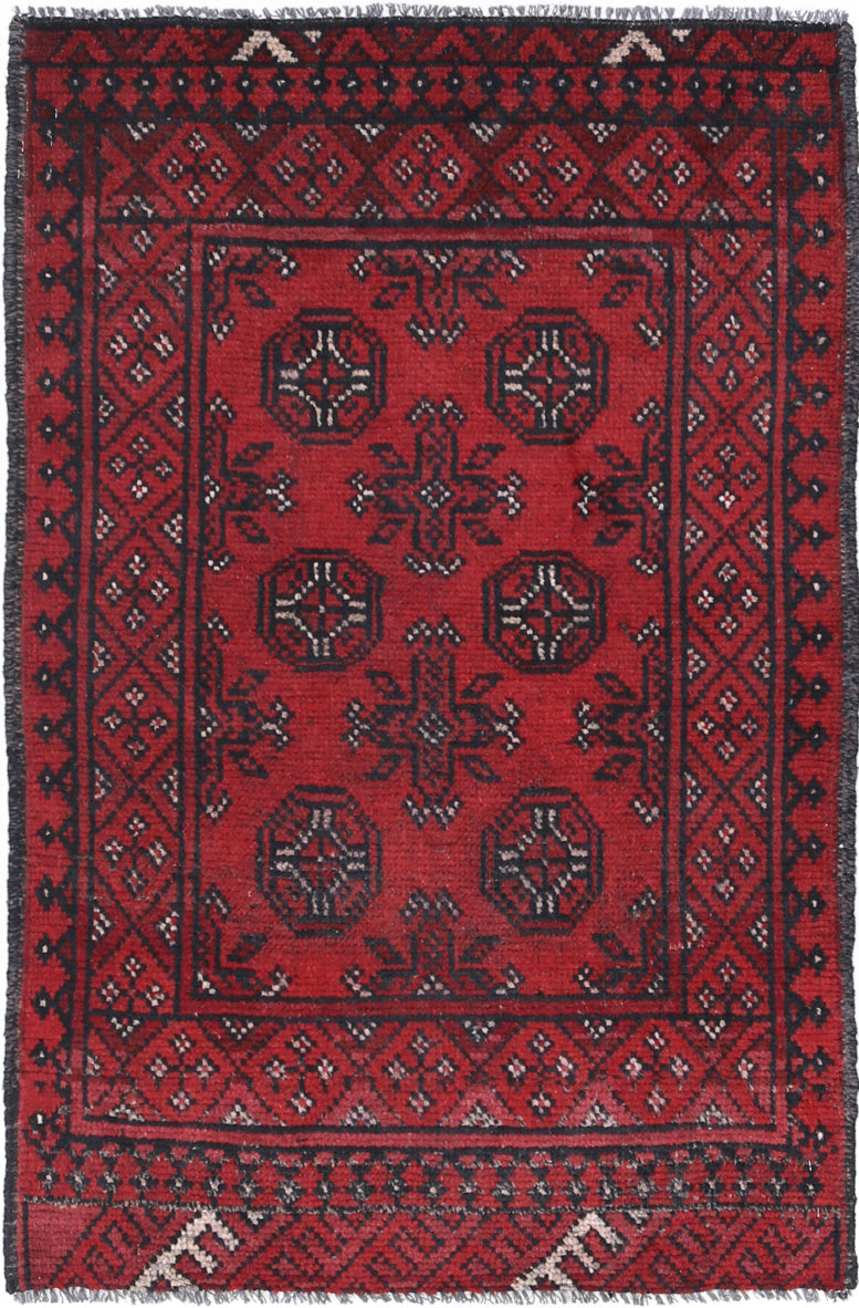 Ivory Hand-Knotted Afghan Tribal Geometric Wool Rug - 2'5" x 3'10"