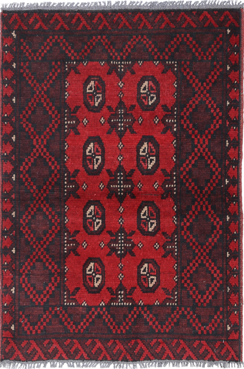 Ivory Hand-Knotted Afghan Tribal Geometric Wool Rug - 2'6" x 3'6"