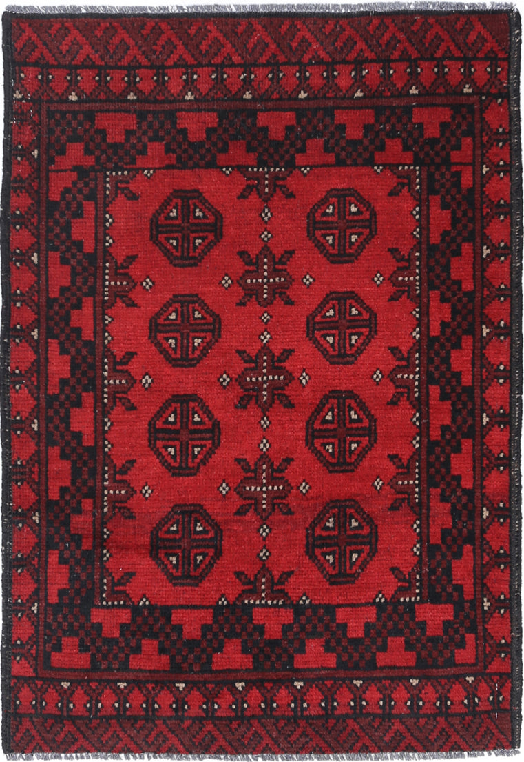 Ivory Hand-Knotted Afghan Tribal Geometric Wool Rug - 2'5" x 3'9"