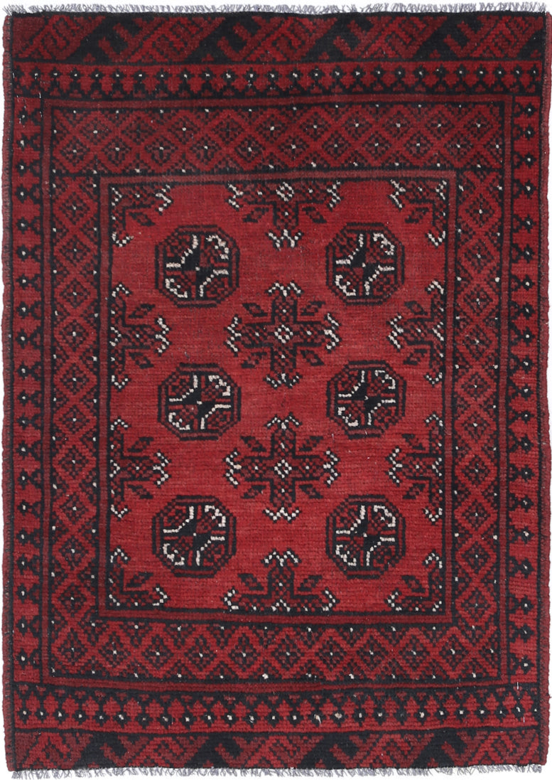 Ivory Hand-Knotted Afghan Tribal Geometric Wool Rug - 2'6" x 3'8"