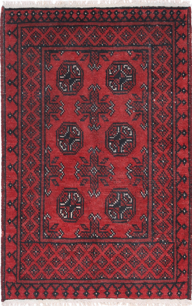 Ivory Hand-Knotted Afghan Tribal Geometric Wool Rug - 2'5" x 3'11"