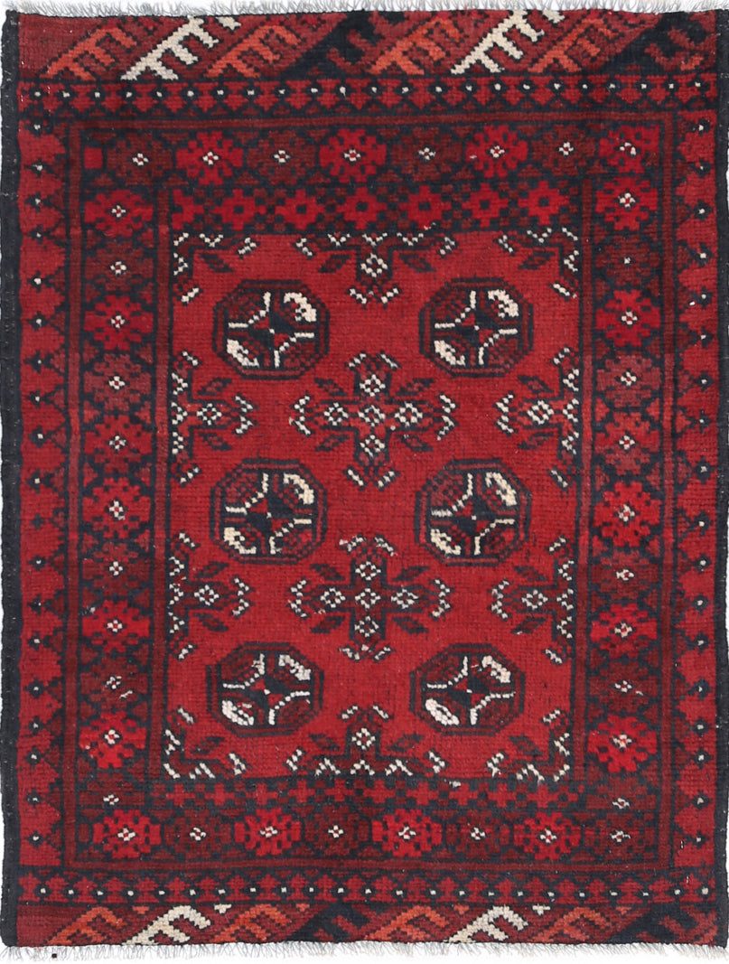 Ivory Hand-Knotted Afghan Tribal Geometric Wool Rug - 2'6" x 3'5"