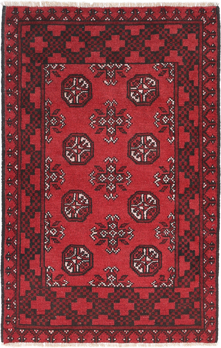 Ivory Hand-Knotted Afghan Tribal Geometric Wool Rug - 2'3" x 3'9"