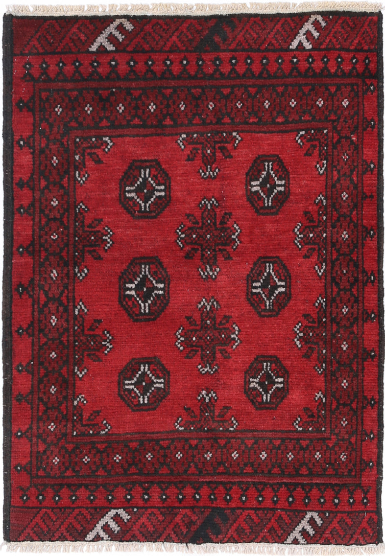 Ivory Hand-Knotted Afghan Tribal Geometric Wool Rug - 2'5" x 3'8"