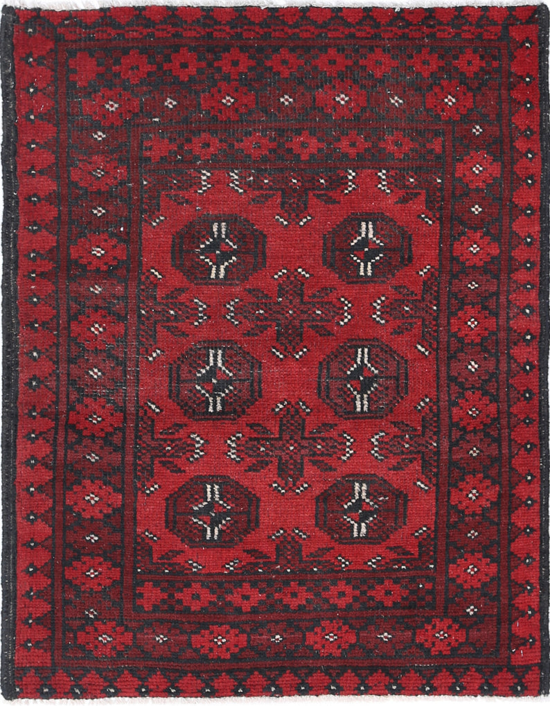 Ivory Hand-Knotted Afghan Tribal Geometric Wool Rug - 2'6" x 3'5"