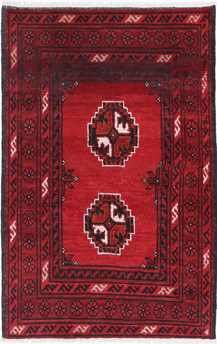 Ivory Hand-Knotted Afghan Tribal Geometric Wool Rug - 2'4" x 3'10"