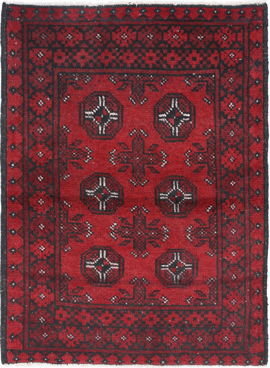 Ivory Hand-Knotted Afghan Tribal Geometric Wool Rug - 2'9" x 3'8"