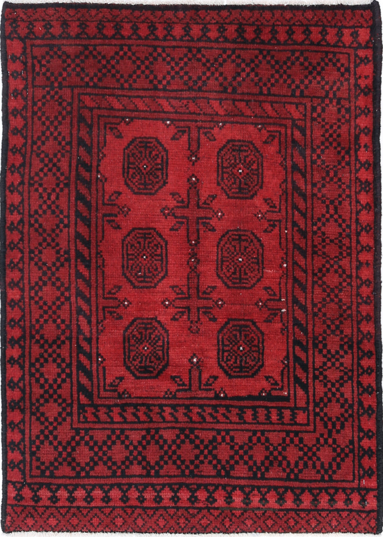 Ivory Hand-Knotted Afghan Tribal Geometric Wool Rug - 2'6" x 3'8"