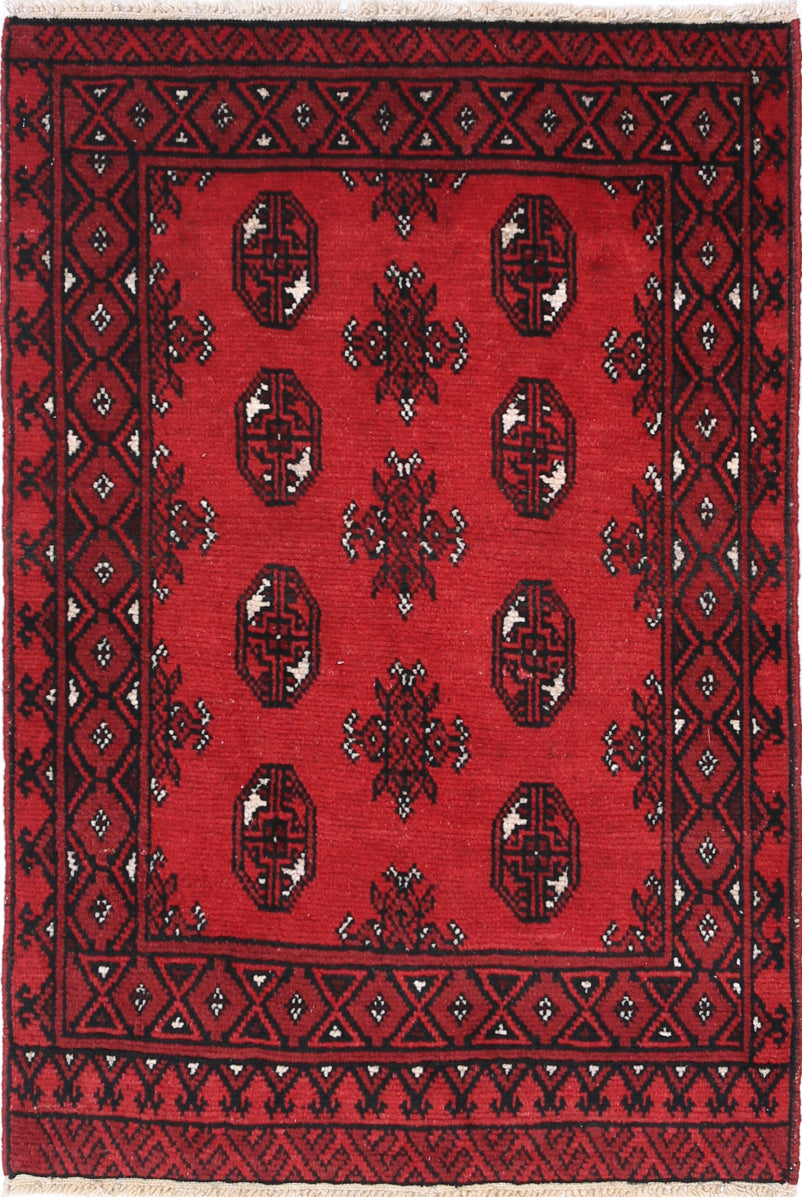 Ivory Hand-Knotted Afghan Tribal Geometric Wool Rug - 2'7" x 3'11"