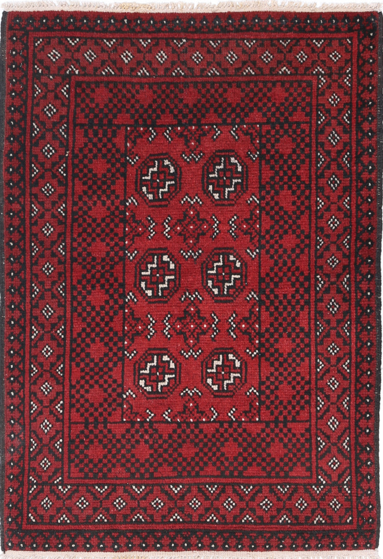 Ivory Hand-Knotted Afghan Tribal Geometric Wool Rug - 2'6" x 3'9"