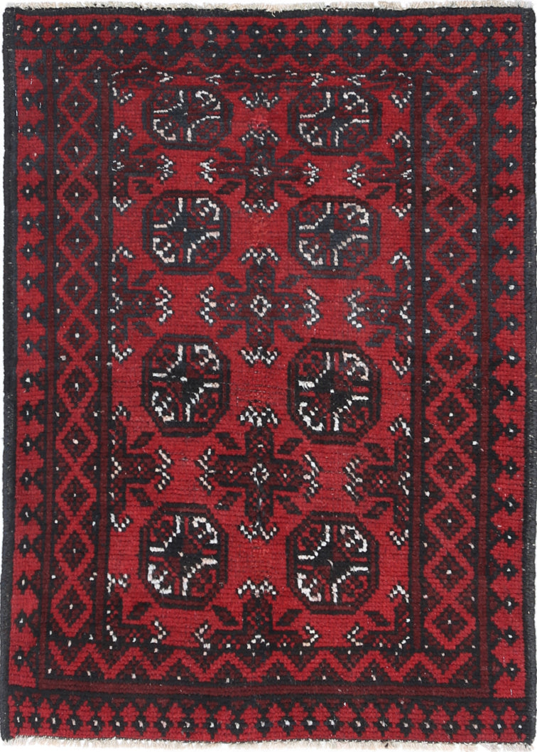 Ivory Hand-Knotted Afghan Tribal Geometric Wool Rug - 2'4" x 3'6"