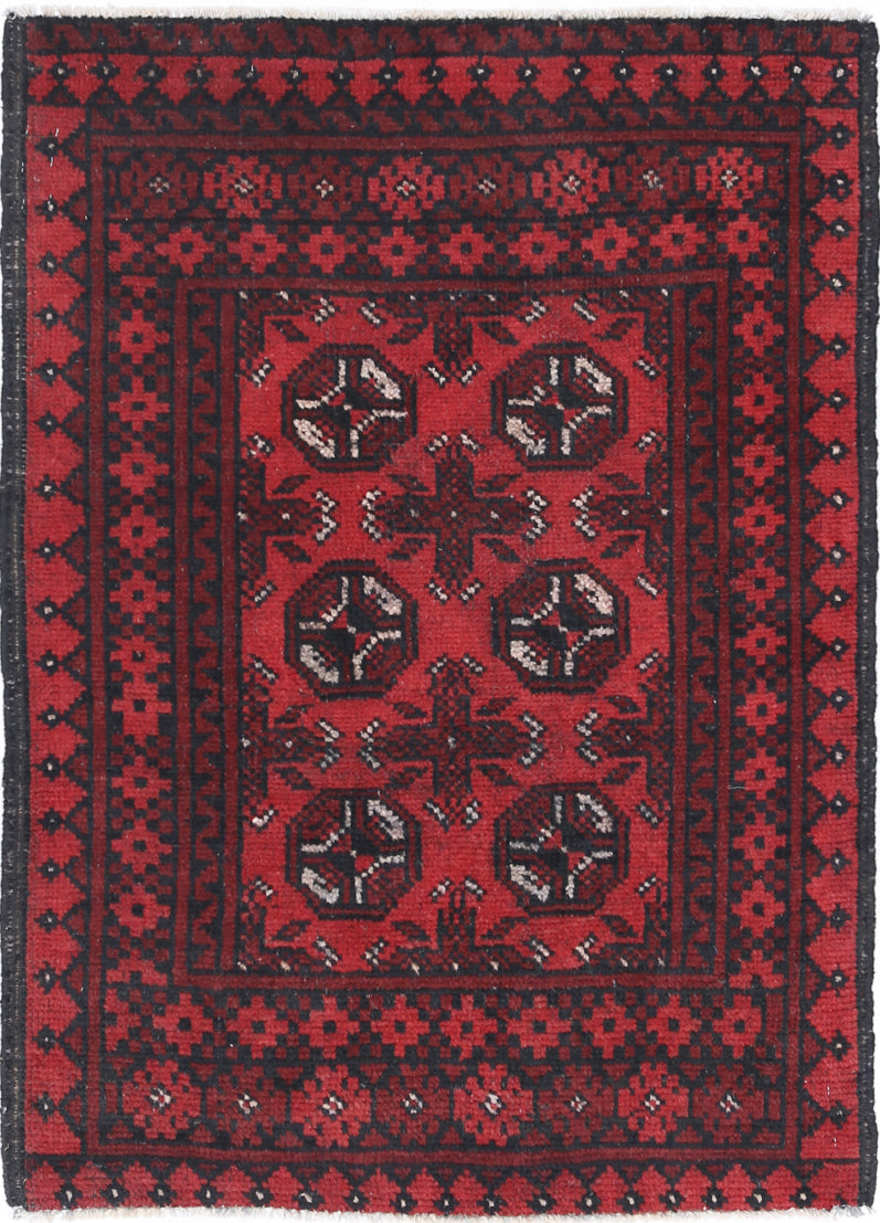 Ivory Hand-Knotted Afghan Tribal Geometric Wool Rug - 2'6" x 3'8"