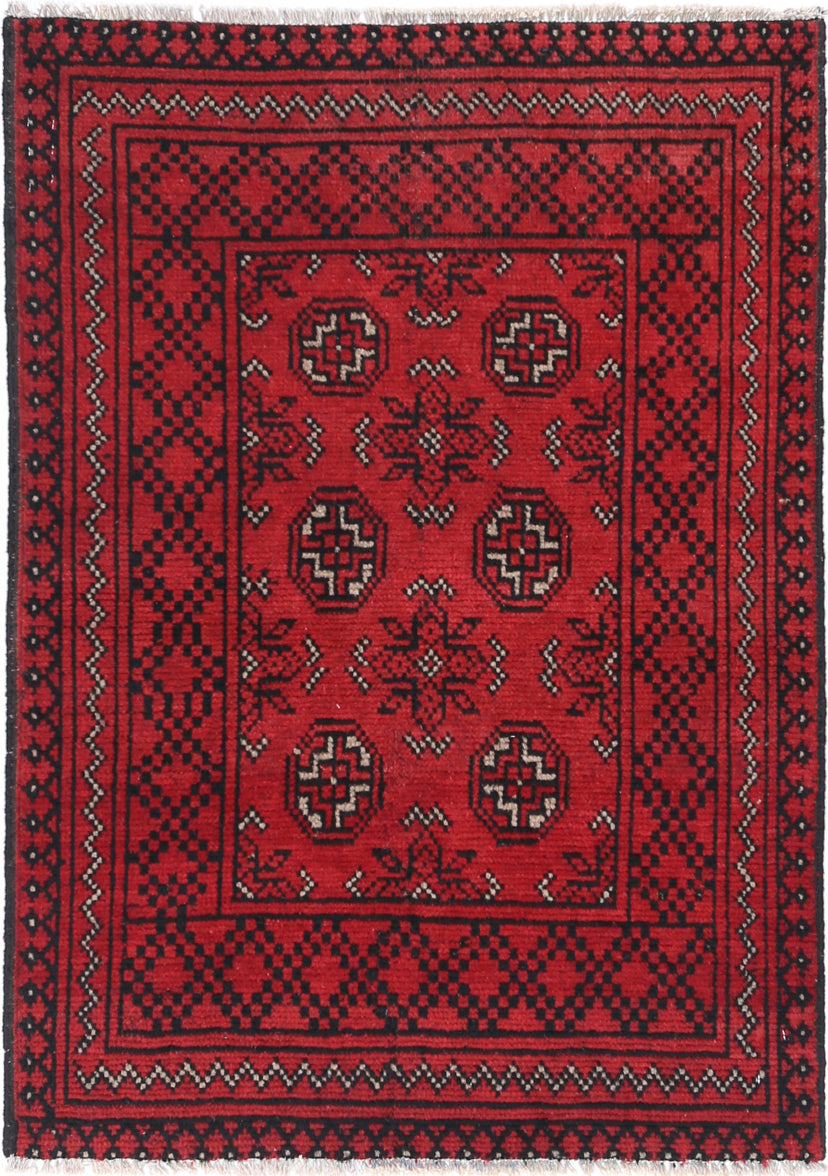 Ivory Hand-Knotted Afghan Tribal Geometric Wool Rug - 2'7" x 3'8"