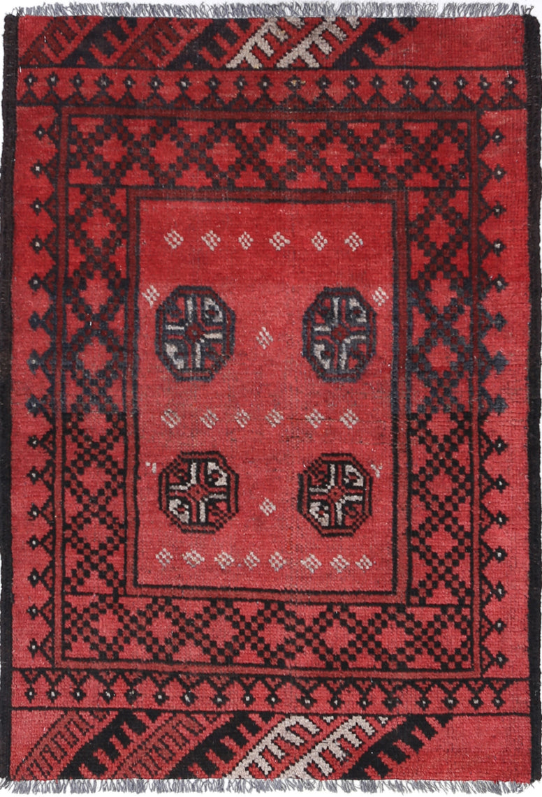 Ivory Hand-Knotted Afghan Tribal Geometric Wool Rug - 2'6" x 3'8"