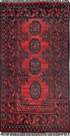 Ivory Hand-Knotted Afghan Tribal Geometric Wool Rug - 1'7" x 3'0"