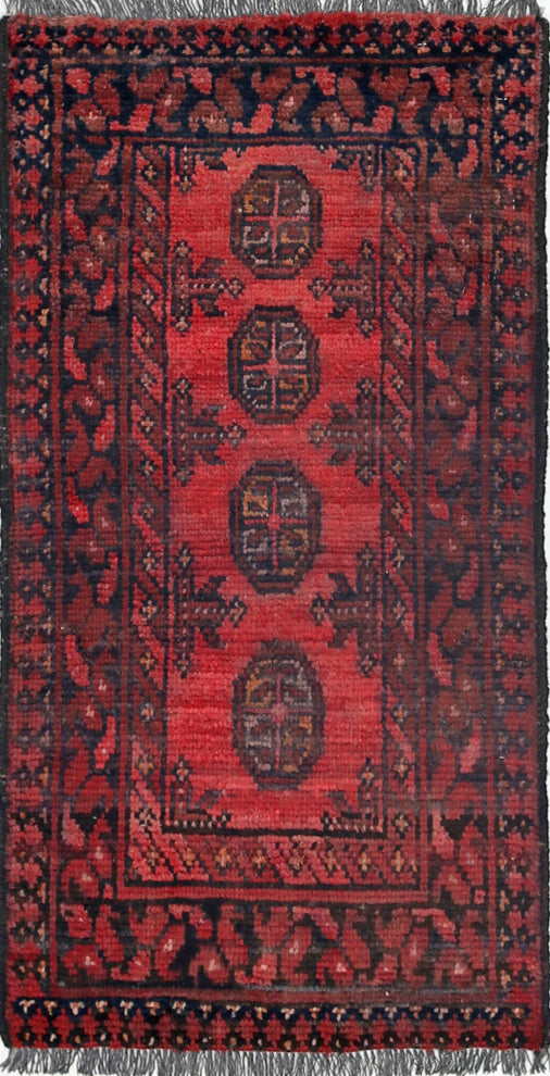 Ivory Hand-Knotted Afghan Tribal Geometric Wool Rug - 1'7" x 3'0"