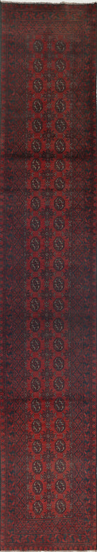 Ivory Hand-Knotted Afghan Tribal Geometric Wool Rug - 2'7" x 15'5"