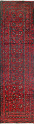 Ivory Hand-Knotted Afghan Tribal Geometric Wool Rug - 2'6" x 9'2"