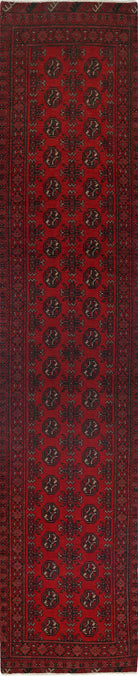 Ivory Hand-Knotted Afghan Tribal Geometric Wool Rug - 2'6" x 12'5"