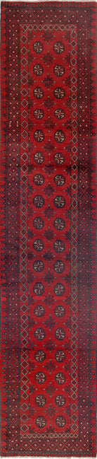 Ivory Hand-Knotted Afghan Tribal Geometric Wool Rug - 2'4" x 11'11"