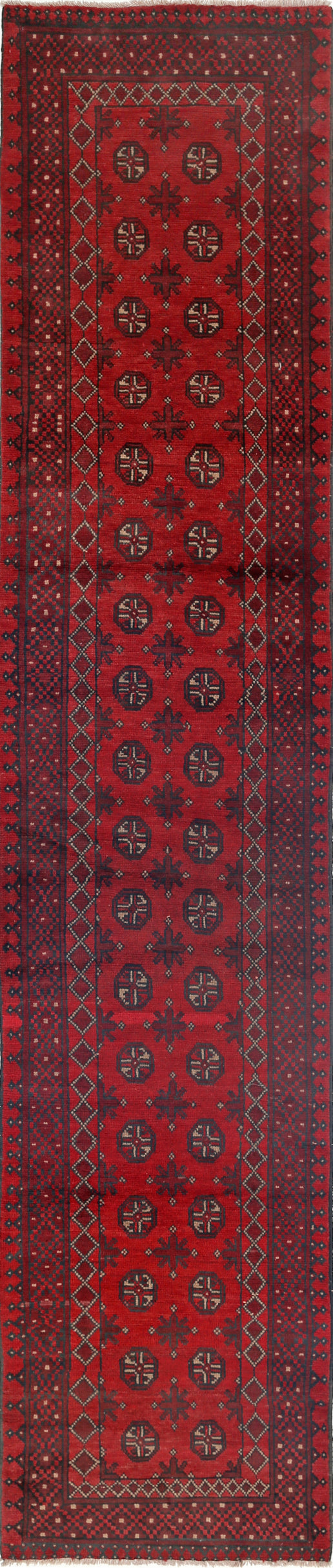 Ivory Hand-Knotted Afghan Tribal Geometric Wool Rug - 2'4" x 11'11"