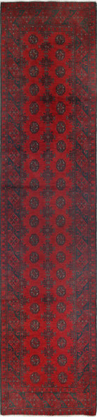 Ivory Hand-Knotted Afghan Tribal Geometric Wool Rug - 2'7" x 12'3"