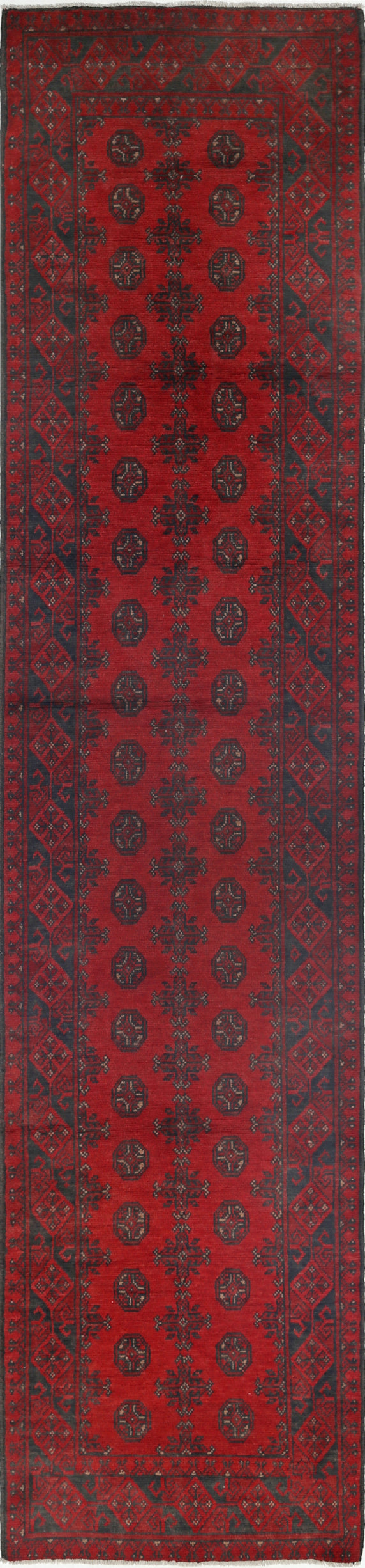 Ivory Hand-Knotted Afghan Tribal Geometric Wool Rug - 2'7" x 12'3"