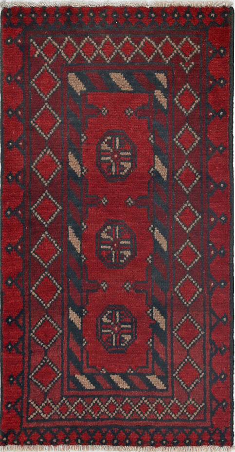 Ivory Hand-Knotted Afghan Tribal Geometric Wool Rug - 1'6" x 2'11"