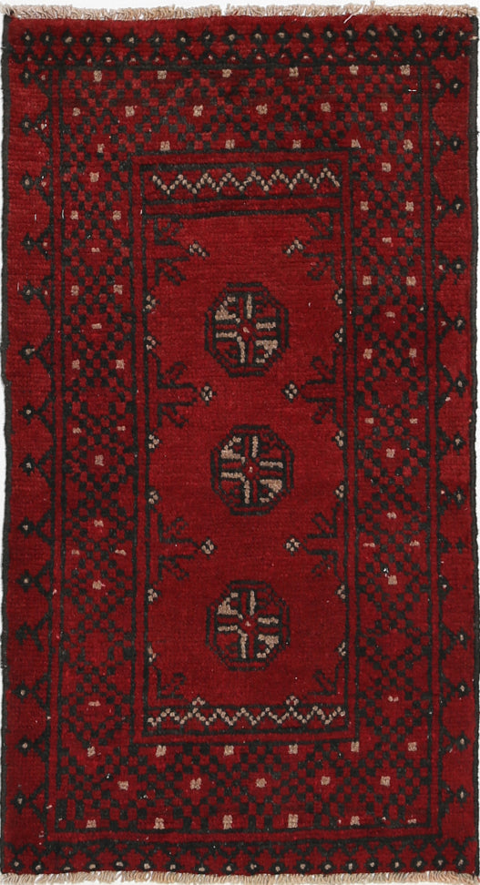 Ivory Hand-Knotted Afghan Tribal Geometric Wool Rug - 1'7" x 3'0"