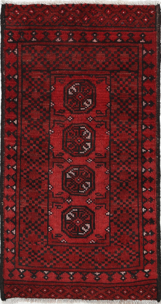 Ivory Hand-Knotted Afghan Tribal Geometric Wool Rug - 1'7" x 3'2"