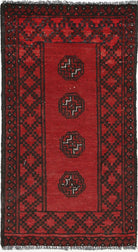 Ivory Hand-Knotted Afghan Tribal Geometric Wool Rug - 1'7" x 3'2"