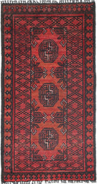 Ivory Hand-Knotted Afghan Tribal Geometric Wool Rug - 1'7" x 3'2"