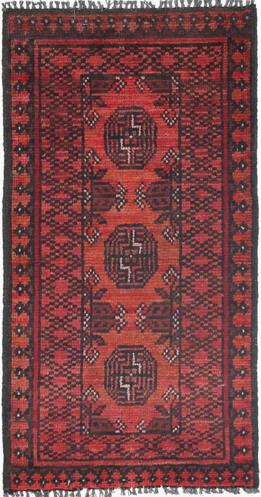 Ivory Hand-Knotted Afghan Tribal Geometric Wool Rug - 1'7" x 3'2"