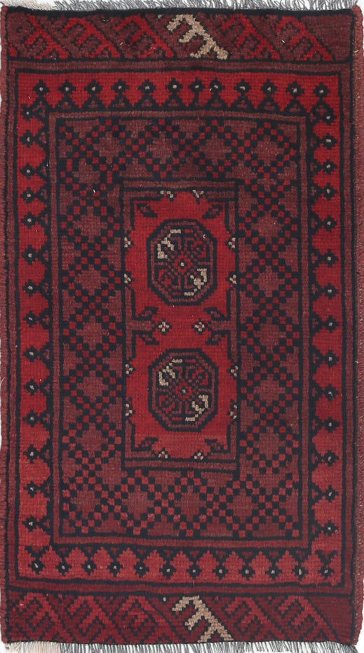 Ivory Hand-Knotted Afghan Tribal Geometric Wool Rug - 1'7" x 2'11"