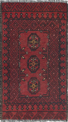 Ivory Hand-Knotted Afghan Tribal Geometric Wool Rug - 1'7" x 2'11"