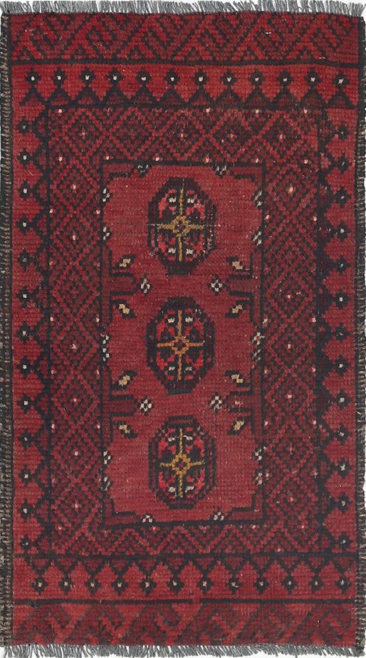 Ivory Hand-Knotted Afghan Tribal Geometric Wool Rug - 1'7" x 2'11"