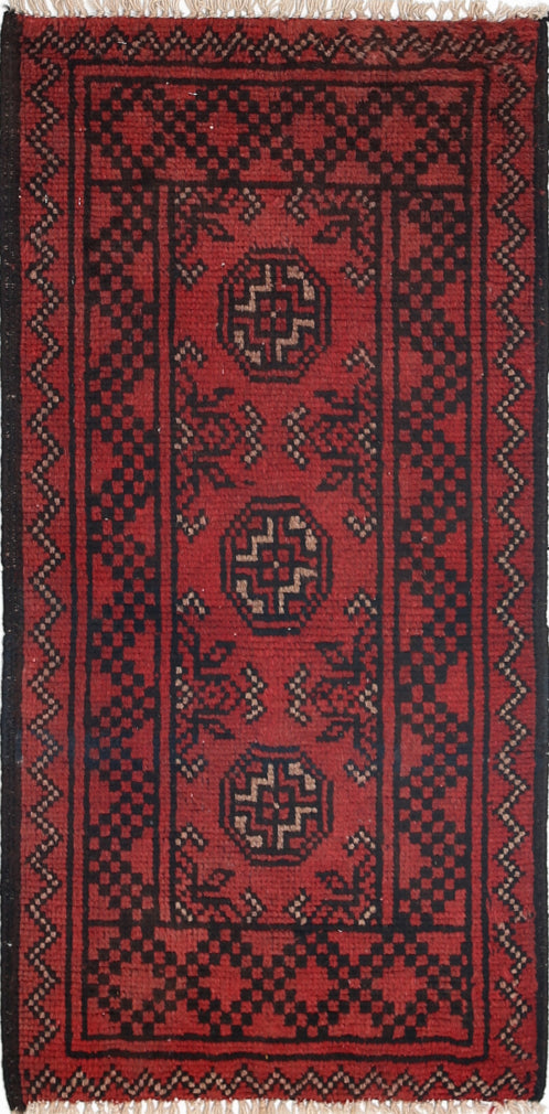 Ivory Hand-Knotted Afghan Tribal Geometric Wool Rug - 1'6" x 3'3"