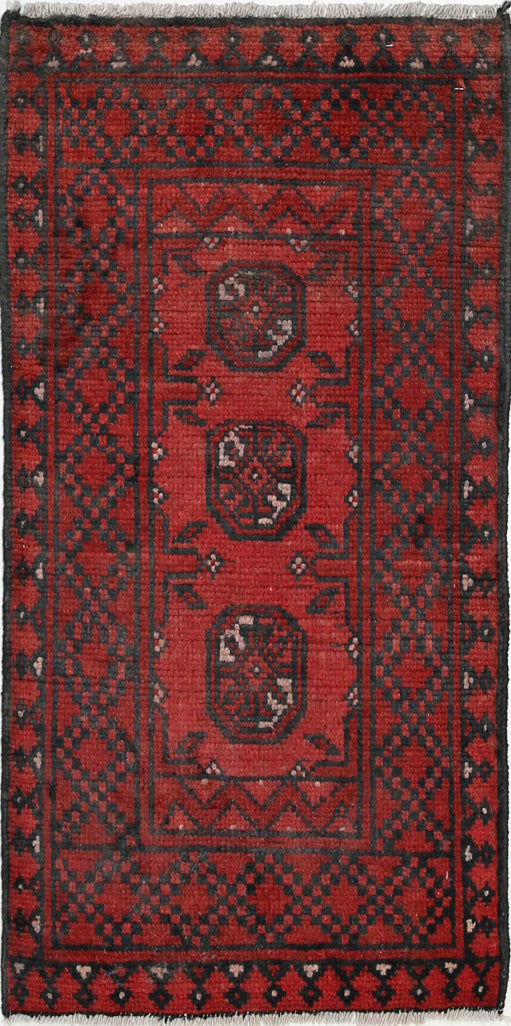 Ivory Hand-Knotted Afghan Tribal Geometric Wool Rug - 1'7" x 3'3"