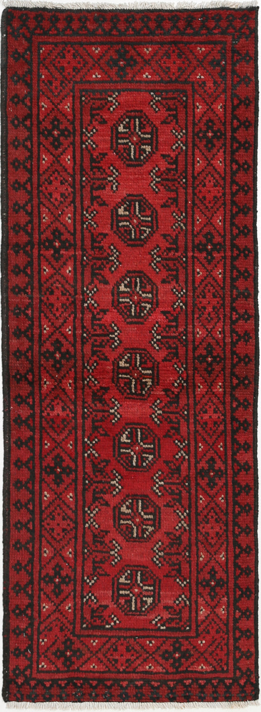Ivory Hand-Knotted Afghan Tribal Geometric Wool Rug - 1'6" x 4'8"