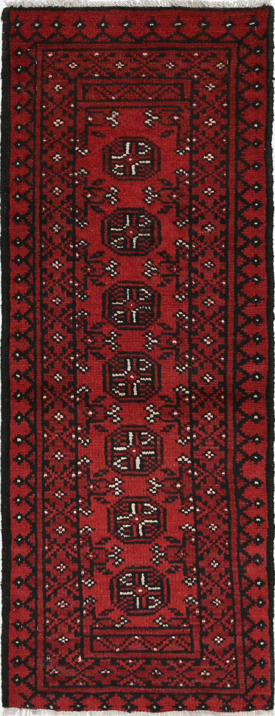 Ivory Hand-Knotted Afghan Tribal Geometric Wool Rug - 1'6" x 4'8"