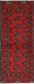 Ivory Hand-Knotted Afghan Tribal Geometric Wool Rug - 1'9" x 4'9"